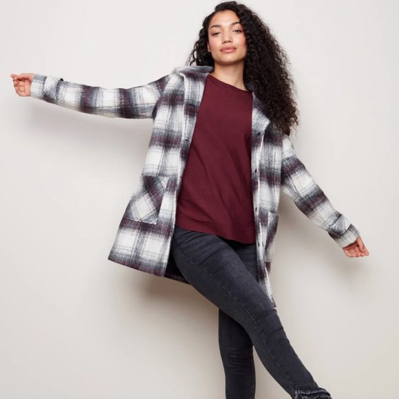 CHARLIE B brushed plaid wool coat - Picture 4 of 5